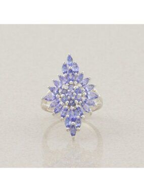 Sterling Silver Natural Tanzanite Cluster Ring Size 6 1/4